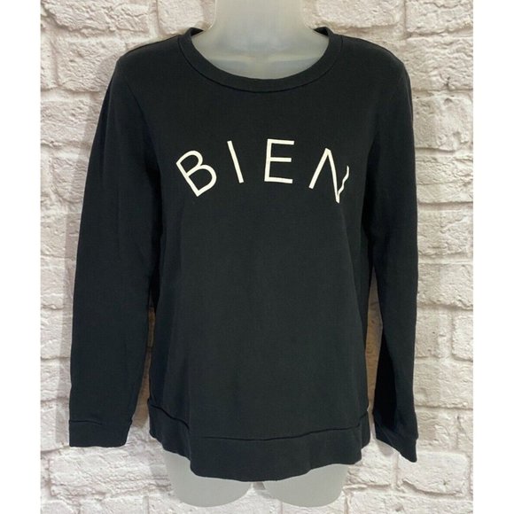 Madewell Tops - Madewell Bien Fait Sweatshirt Womens Small Black Logo Long Sleeve Cotton 9540